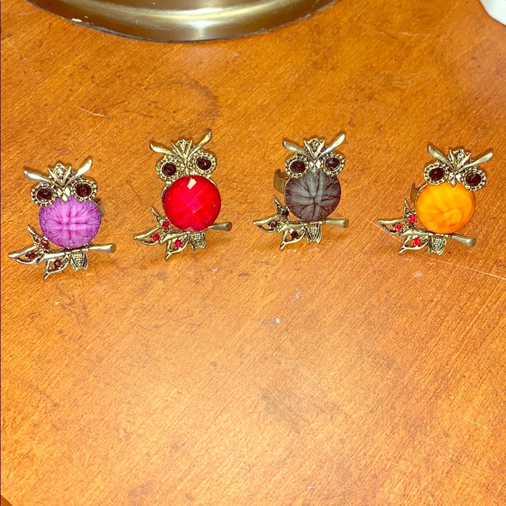 Adjustable Owl Rings (Set of 4)